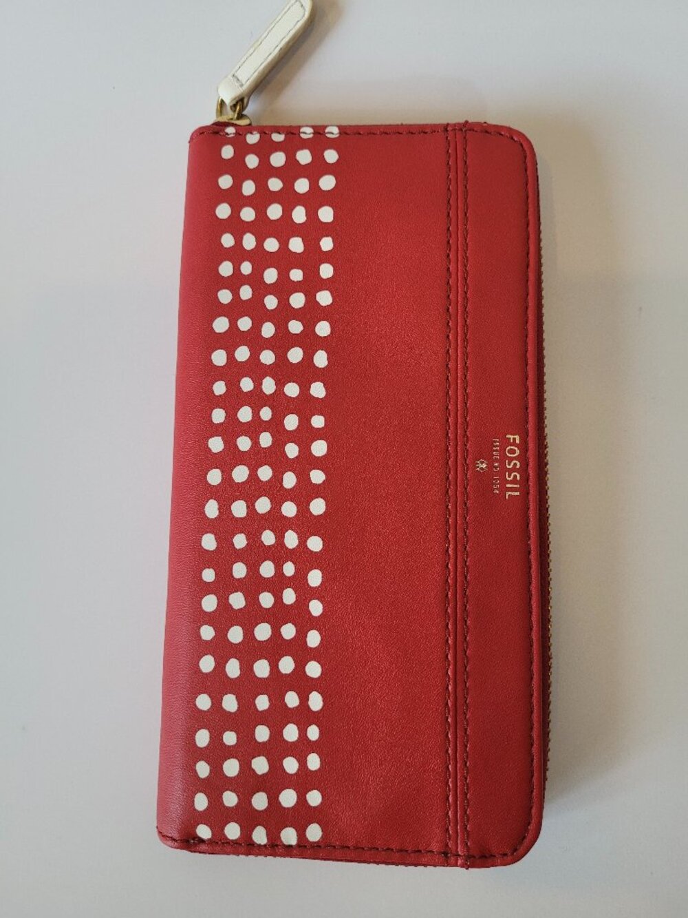 Fossil Zip Around Wallet Red White Polka Dot Clutch